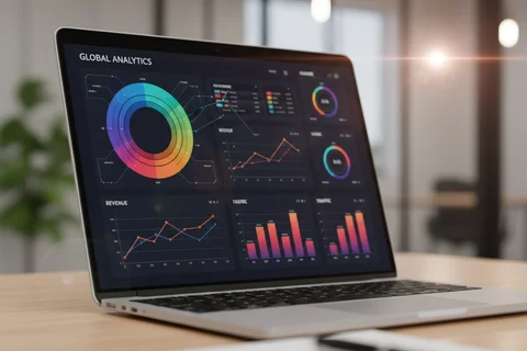Dashboard analityczny na laptopie
